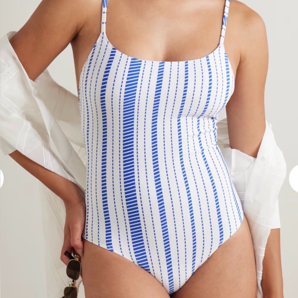 Lemlem Blue and White Striped Swimsuit. NEW WITH TAGS. Size small.